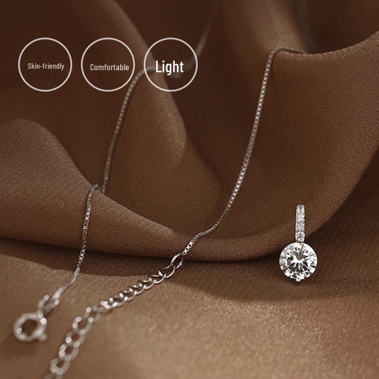 Korean Style S925 Sterling Silver Dainty Diamond Necklace with Rhinestone Box Chain
