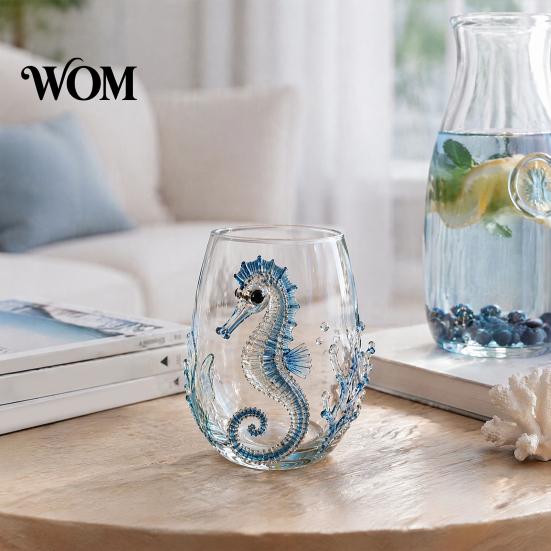 Unique Coastal Style Drinking Glass 12oz Octopus Water Cup, Embossed Design, Hand Painted Marine Gift for Ocean Lovers Home Bar Decor Cup