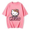 2026 Hello Kitty Cartoon Printed Short Sleeve Summer Cotton Tshirt Flower Womens Family Matching Outfits Tops Tee Highquality