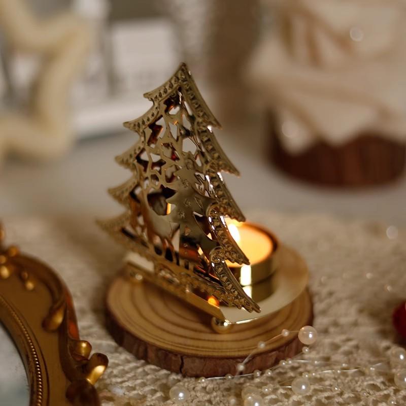 European Wrought Iron Christmas Candlestick Golden Hollow Five-pointed Star Table Decoration
