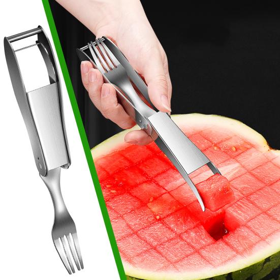 

Watermelon Fork Slicer Cutter 2-In-1 Stainless Steel Fruit Cutter Tool Melon Cube Cutter Watermelon Cutting Tool for Home Kitchen Gadget серебряный