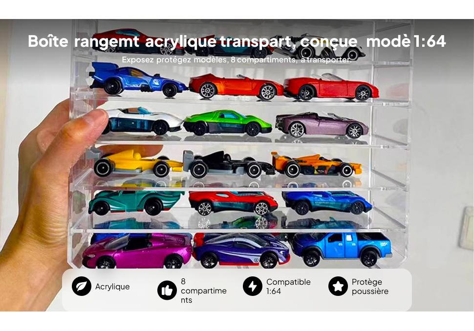 1/64 Wheels Display Case Stand, Dustproof Stationery 8 Layer Model for Toy