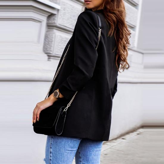 Women Autumn Blazer Solid Color Pockets OL Style Cardigan Formal Long Sleeves Lady Suit Coat Female Clothes