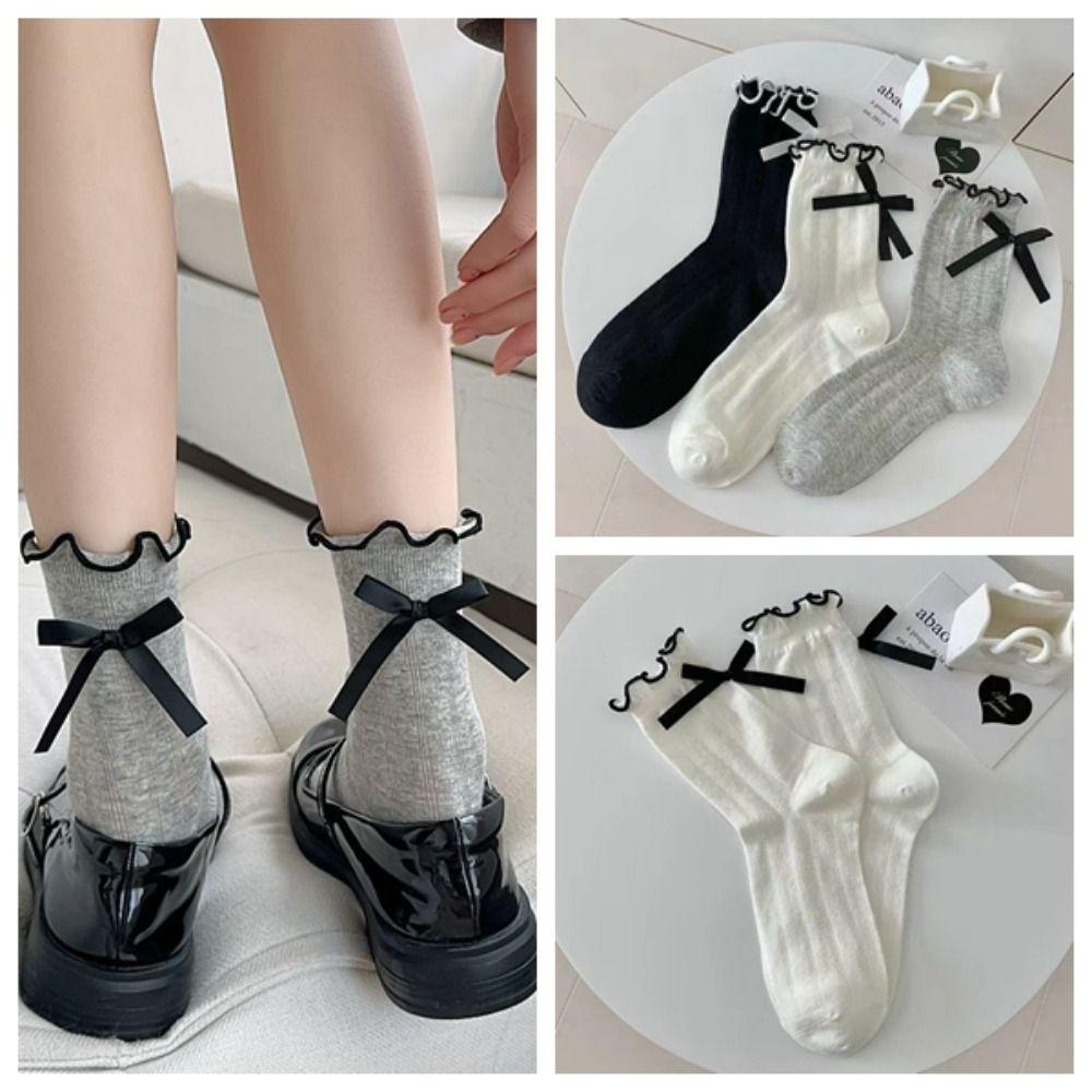 

Ruffle Balletcore Bow Socks Cotton Ribbon Bowknot Socks Sweet Party