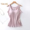 Damen Tanktop mit eingebautem Regal-BH Lässiges Camisole mit breiten Trägern Yoga-Shirts Sommer Basic Gepolstertes Trainingsunterhemd