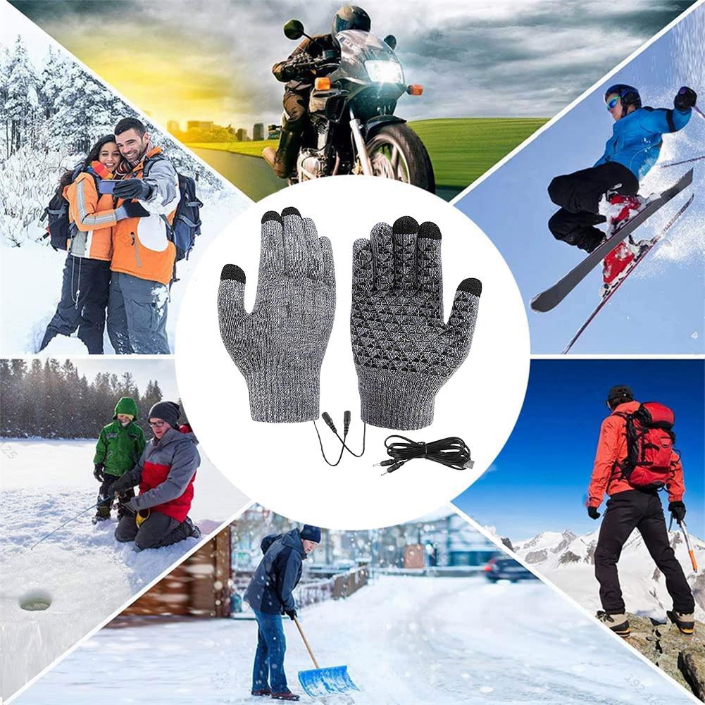 USB Heated Knitted Gloves Full Finger Gloves Non-Slip Touch Screen Gloves Thermal Knitting Mitts for Outdoor Sports