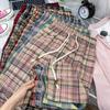 145cm Vintage Pink Plaid Drawstring Wide Leg Pants - Women's Slimming Straight Leg Summer Casual Loose Fit