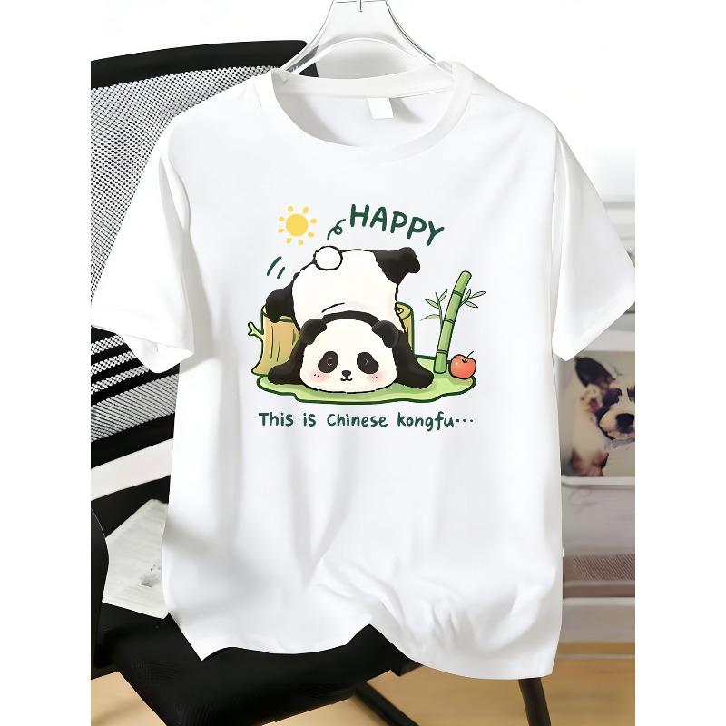 Kids Teens Summer Crewneck Tee, Trendy Slogan & Cute Panda Cub Print Short Sleeve Fashion Top 110 белый