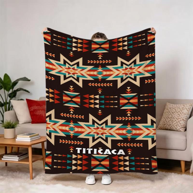 Ethnic Star Geometric Throw Blanket Home Den Office Casual Lounge Soft Blanket Guest Bedroom Sunroom Reading Nook Gifts