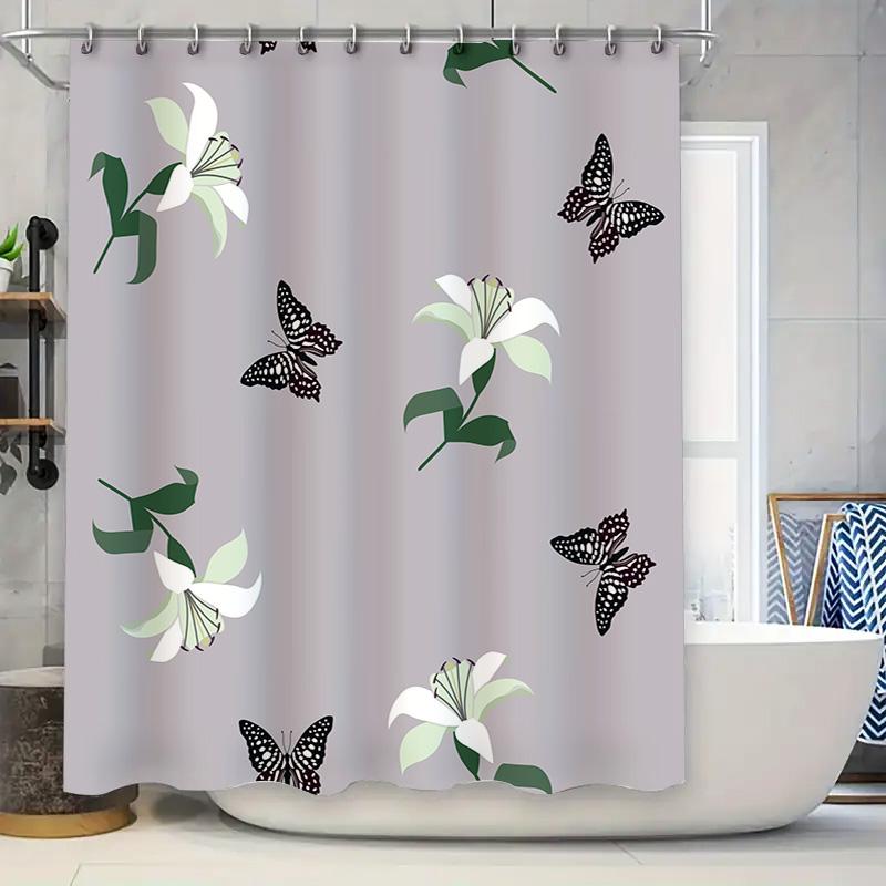 

Modern Floral Butterfly Print Shower Curtain Waterproof Bath Decoration Home Decor for Bathroom Renovation 90x180cm