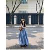 French Holiday Style Temperament Blue Vest Dress Women's Summer New Design Feeling Waist Thin a Word Long Dress