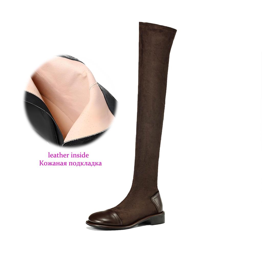 Krazing Pot Flock Autumn Winter Shoes Low Heels Size 43 Long Boots Slip On Stretch Over-the-knee Boots