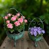 Unique Weathered Metal Flower Pot Container Balcony Vase With Artistic Lace Trim Suitable For Indoor And Outdoor bushes