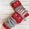 Yousheng 1 Pair Riding Gloves Embroidery Pattern Fingerless Knitted Gloves with Extended Cuffs Half-Finger Design Thumb Hole Winter Gloves