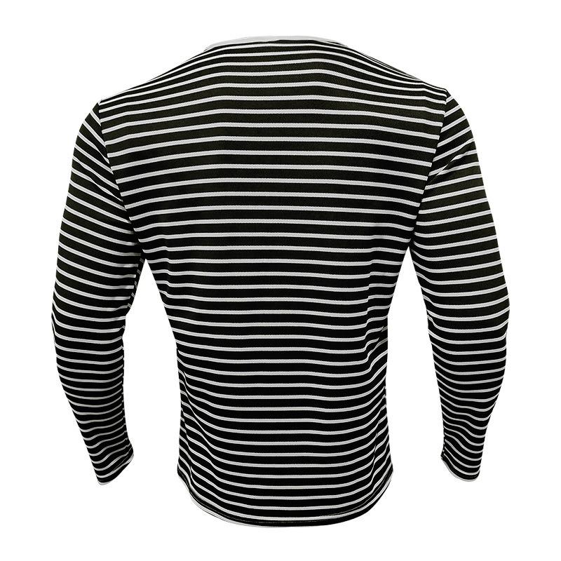 Herren gestreiftes Henley-Shirt Langarm Freizeit Knopfleiste V-Ausschnitt T-Shirt