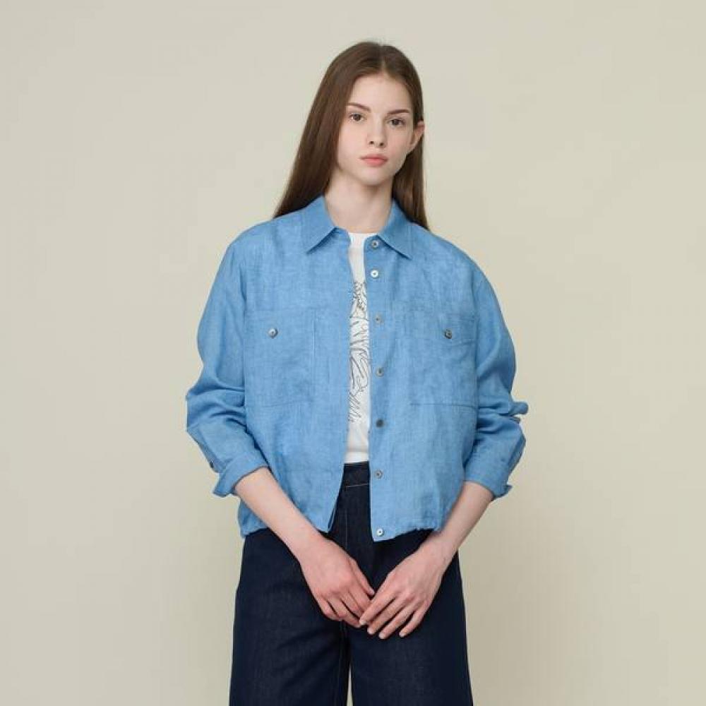 BCBG Two Pocket Linen Shirt Style Blouse B6m4b426
