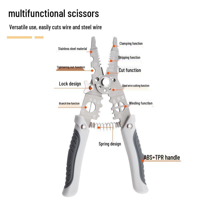 Multi-functional Electrician's Wire Stripper & Pliers with Crimping, Peeling, Twisting, Cutting & Scissors Functions