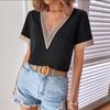 Summer new, women's V-neck lace casual solid color shirt
