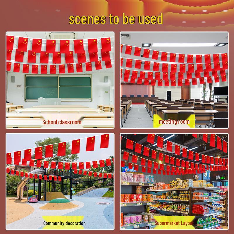 Free Shipping Five-Star China National Flag String for Decorations - Red Hanging Flags for National Day