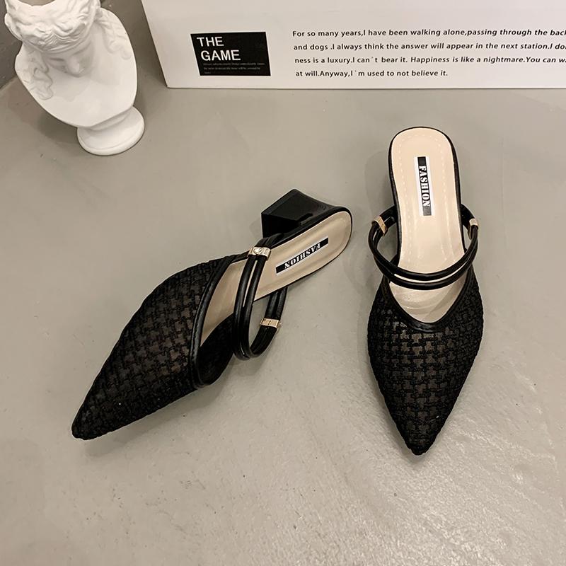 

Сандалии Baotou для женщин, летние толстые каблуки, новинка 2025 года, женские туфли на среднем каблуке, сандалии в стиле феи для женщин 38 чёрный