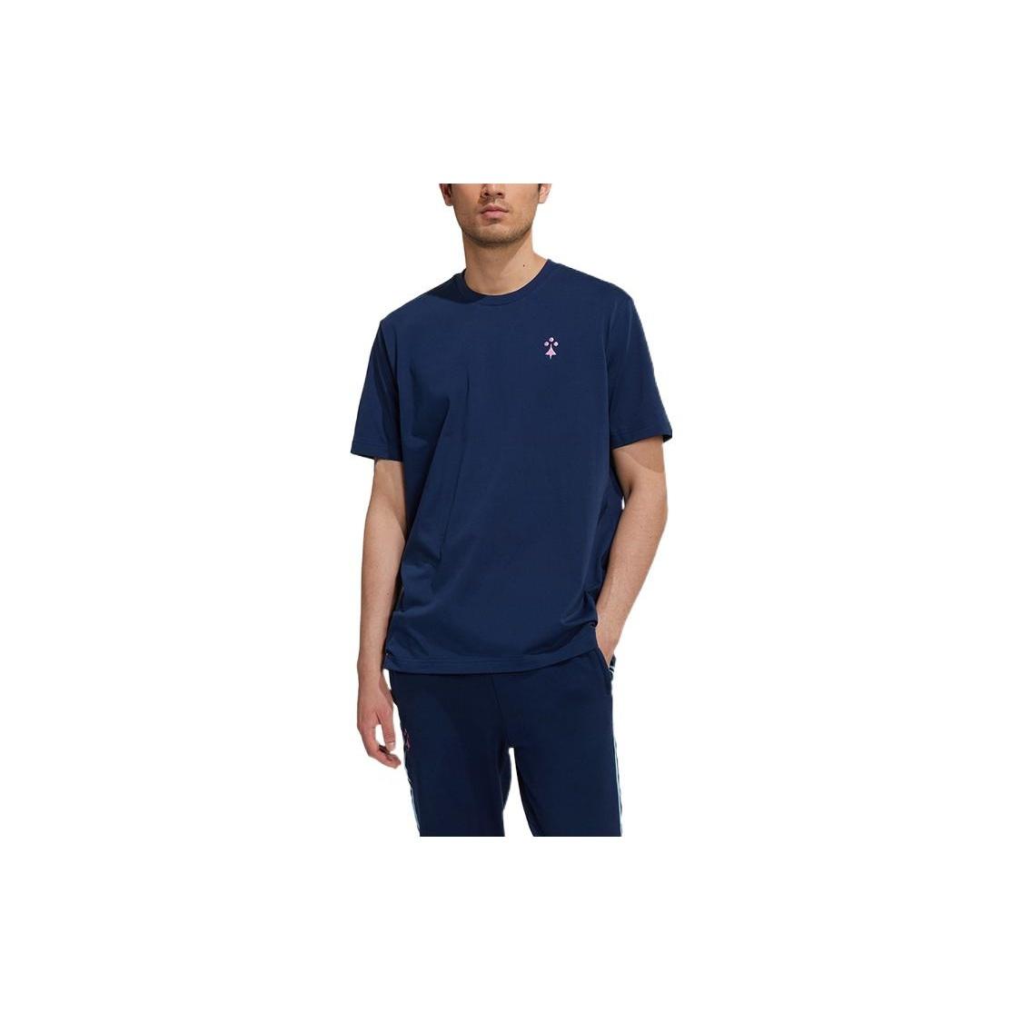Men s adidas Solid Color Logo Printing Round Neck Sports Short Sleeve Blue T-Shirt HL0562 M