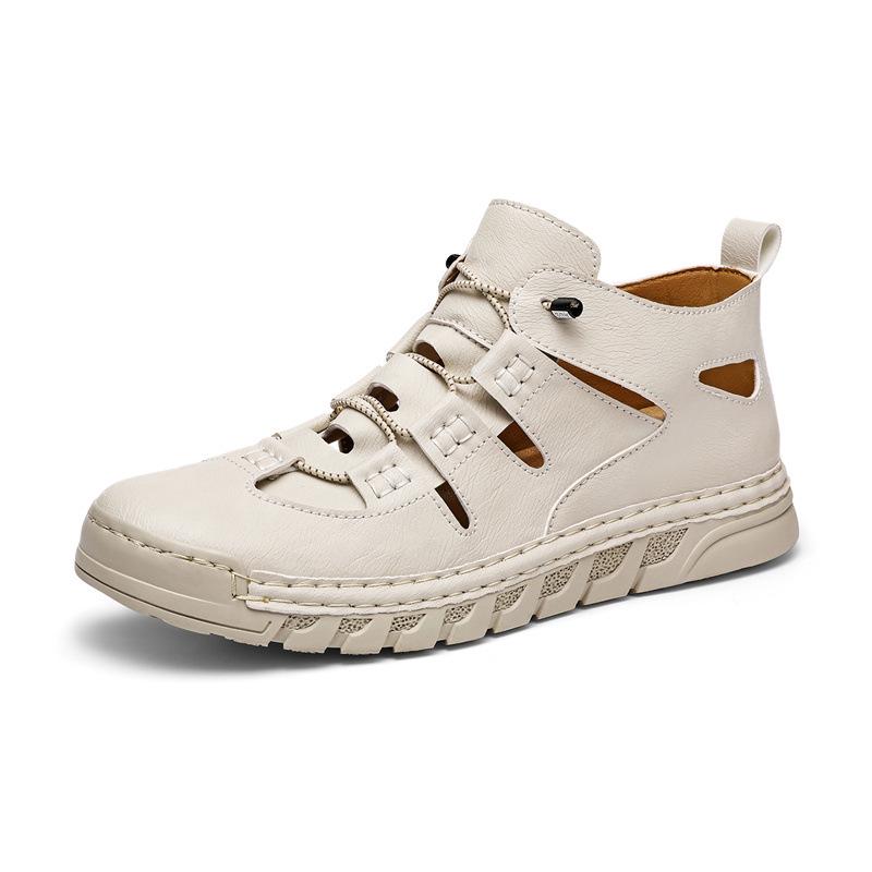 Men s 2026 Summer Woven Roman Sandals: Hollow Mid-Top Casual Slippers 46