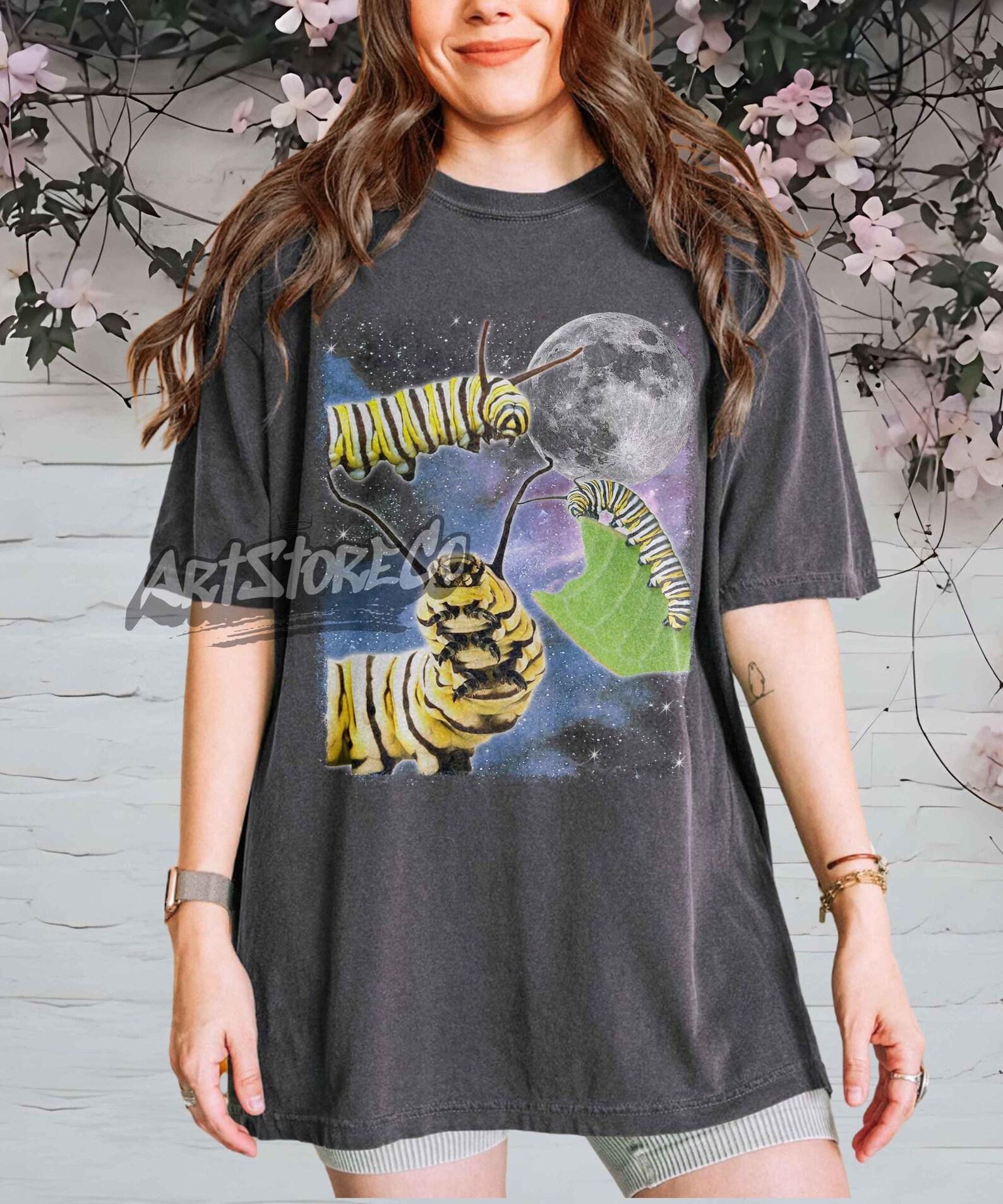 Vintage Monarch Caterpillar Shirt Retro Celestial Moon Insect T-shirt Aesthetic Cottagecore Animal Tee Graphic Nature Bug Clothing Outfit 3XL