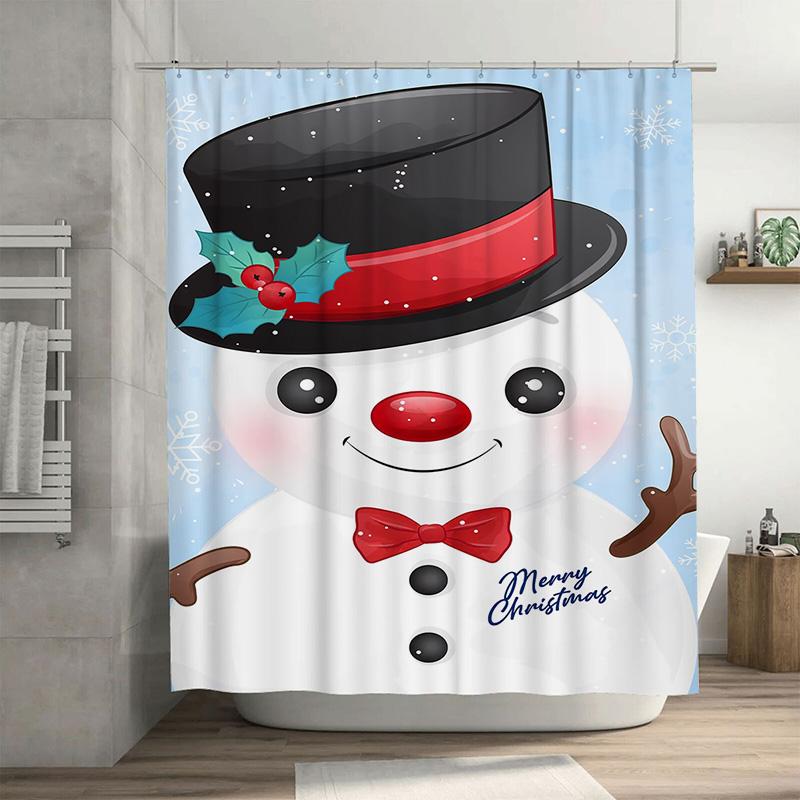 

Tuniu Festive Snowman Shower Curtain Cute Winter Holiday Bathroom Decor Waterproof Fabric Funny Christmas Gift Cozy Home Accent W60H190(CM)-1 Pcs