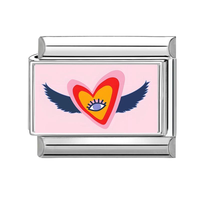 New Lucky Bow Cherry Heart Flowers Eyes Rainbow Strawberry Italian Charm Links Fit 9MM Stainless Steel Bracelet DIY Making Gift