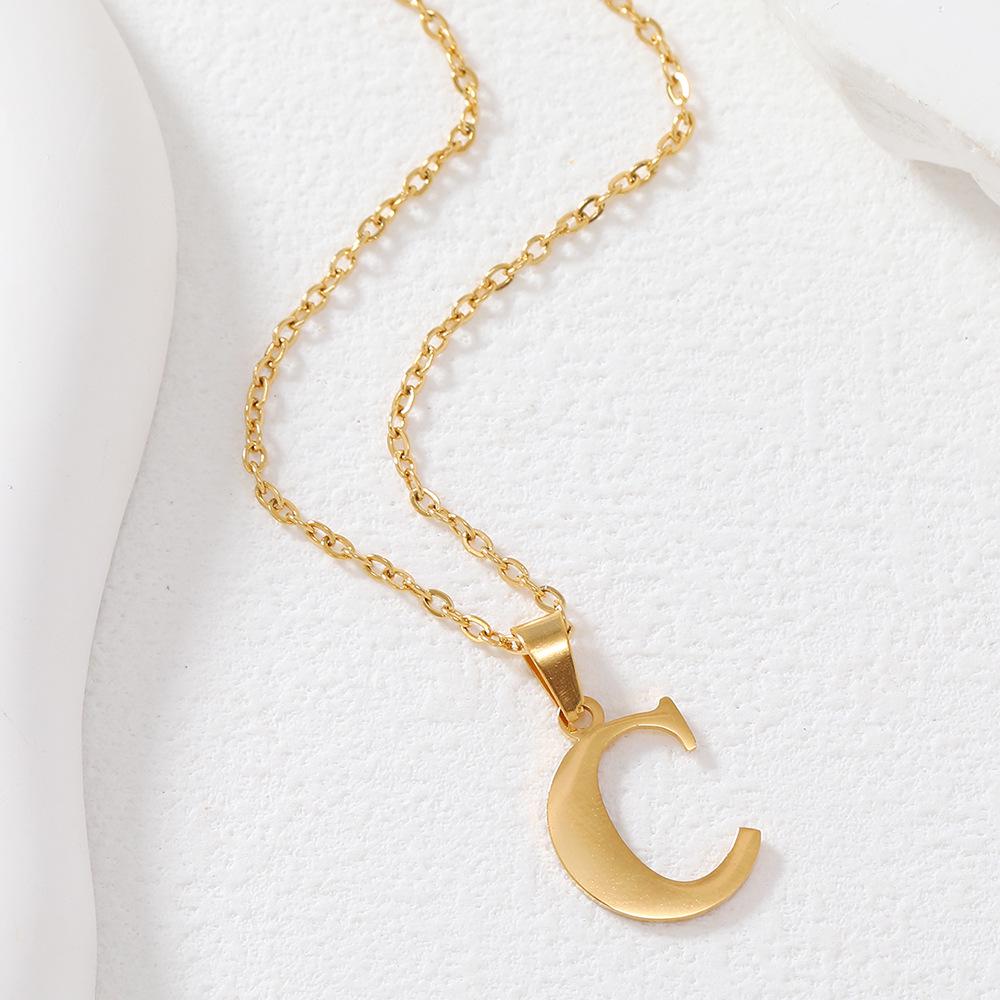 Polished Stainless Steel Alphabet Necklace - Women's Daily Wear Clavicle Chain