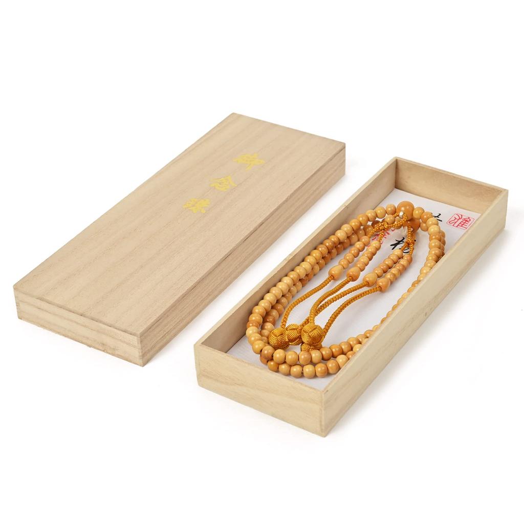 Shingon Buddhist Prayer Boxwood and 2 Shaku Rikyu Bonten Style In a Paulownia Wood Box Beads, Tsuge, (1.5m), (Golden Brown),