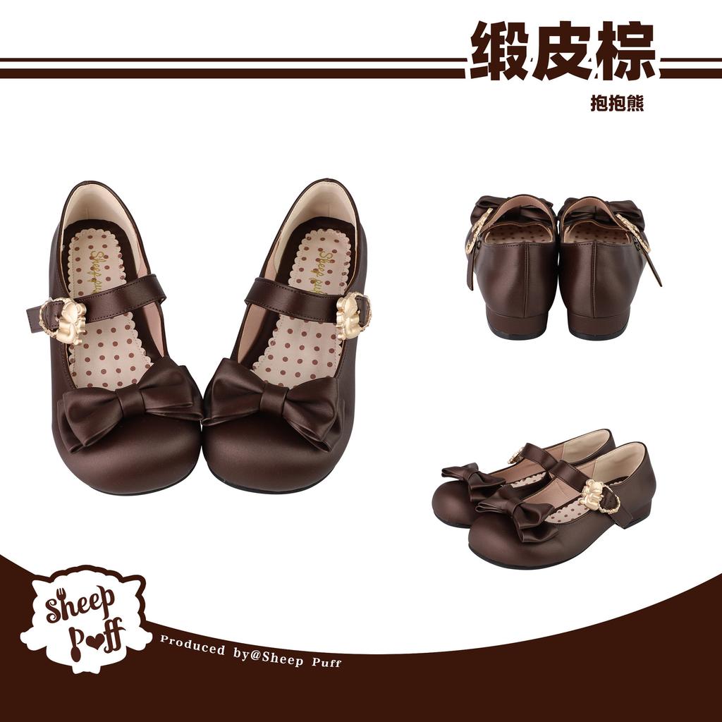 Hug the bear, satin puLolita versatile cute single shoes