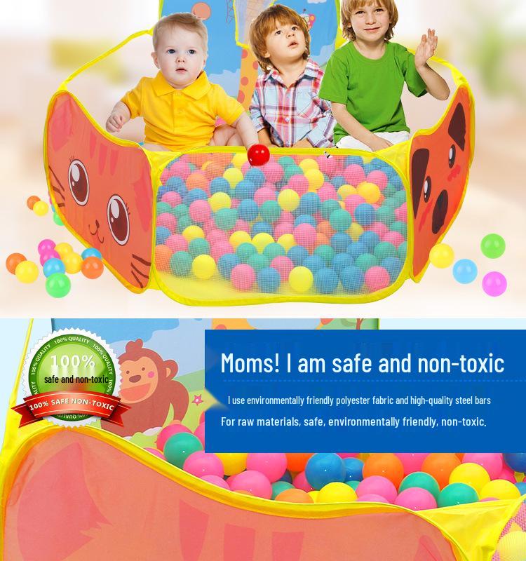 Cort de Joacă Pliabil pentru Copii Interior/Exterior cu Groapă cu Bile Oceanice și Coș de Baschet - Tematică Girafă