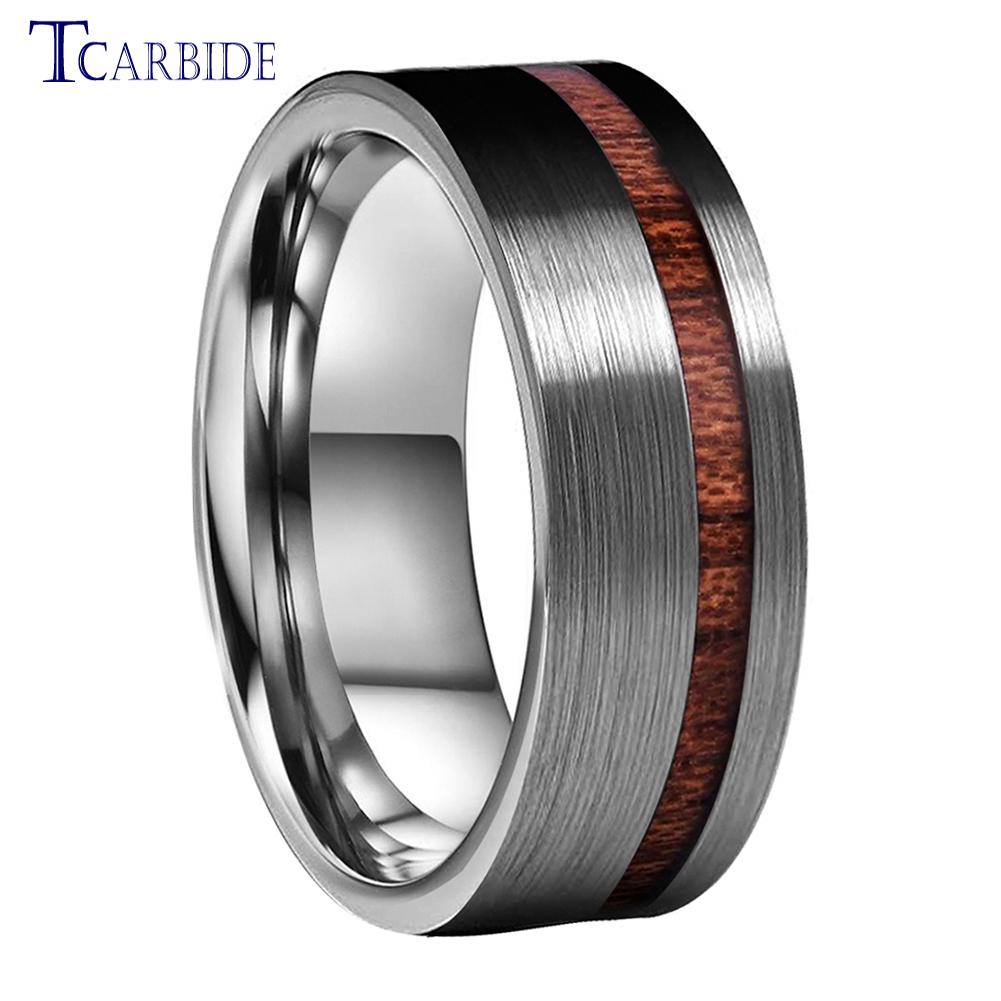 6MM 8MM Black Wedding Band For Men And Women Offset Groove With Real Wood Inlay Trendy Gift Jewelry Comfort Fit