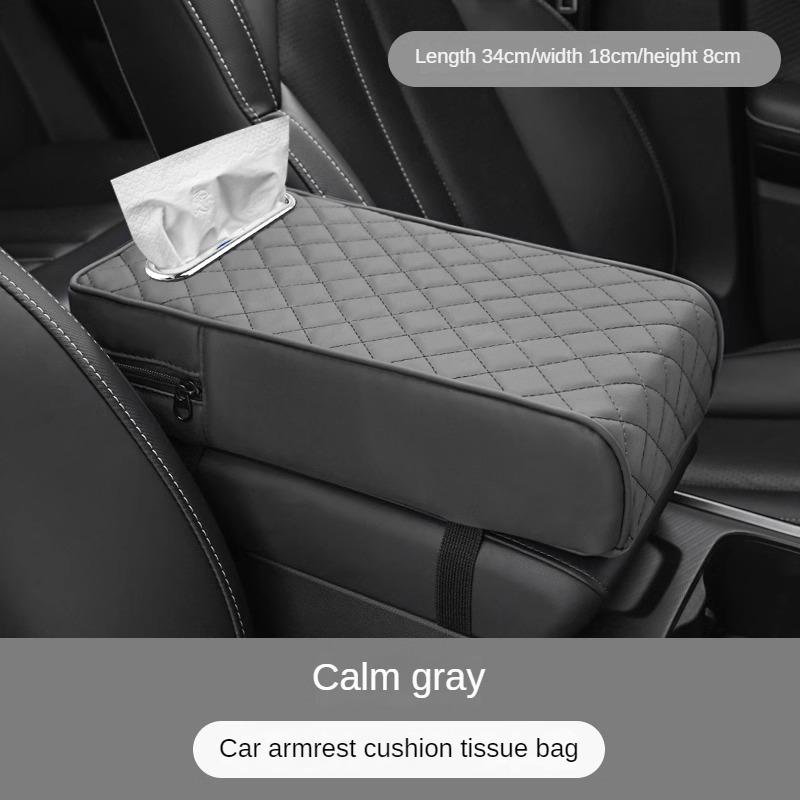 Car Armrest Cover Leather With Tissue Storage Memory Foam Height Pad Universal Auto Center Armrest Protective Cushion Support