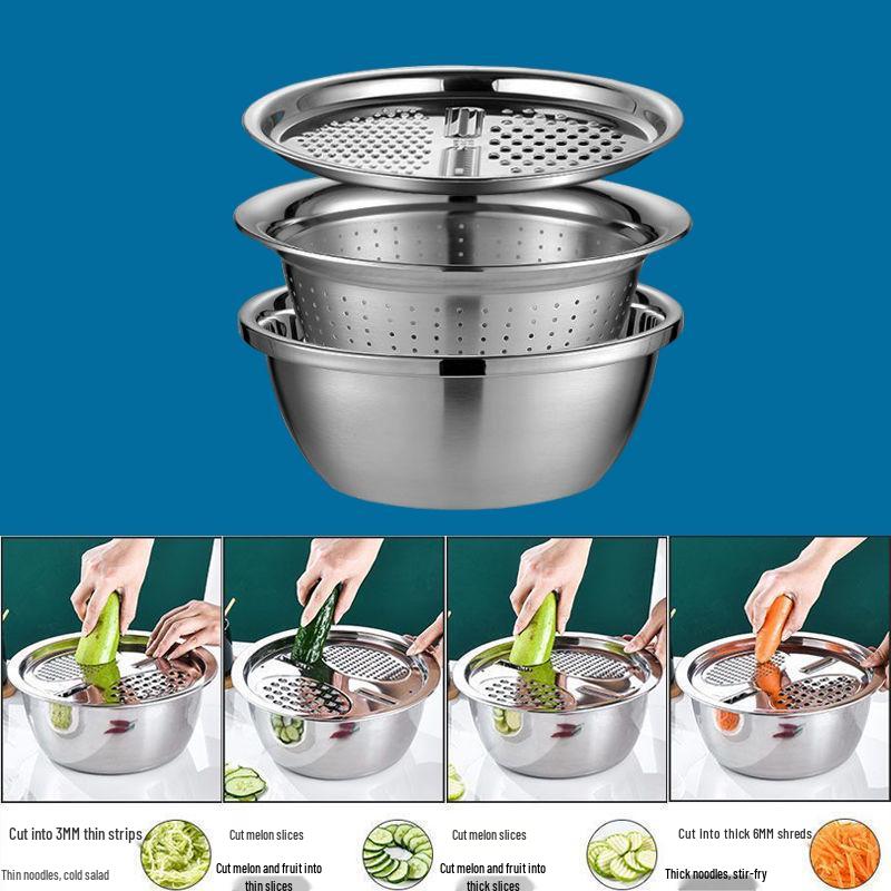 Multifunctional Stainless Steel Grating and Mixing Basin for Vegetables and Fruits