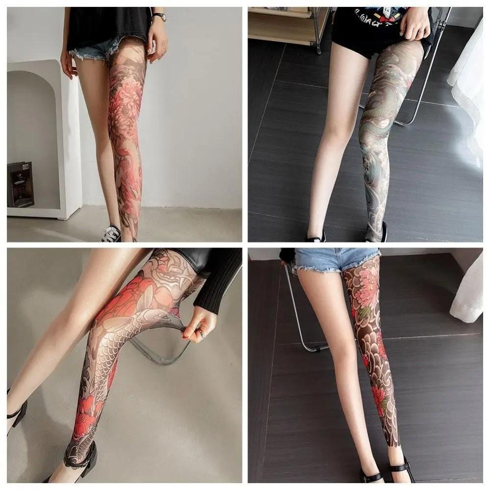 Mesh Women's Sexy Printed Tights Fake Tattoo High Pantyhose New Peony Pantyhose  Summer