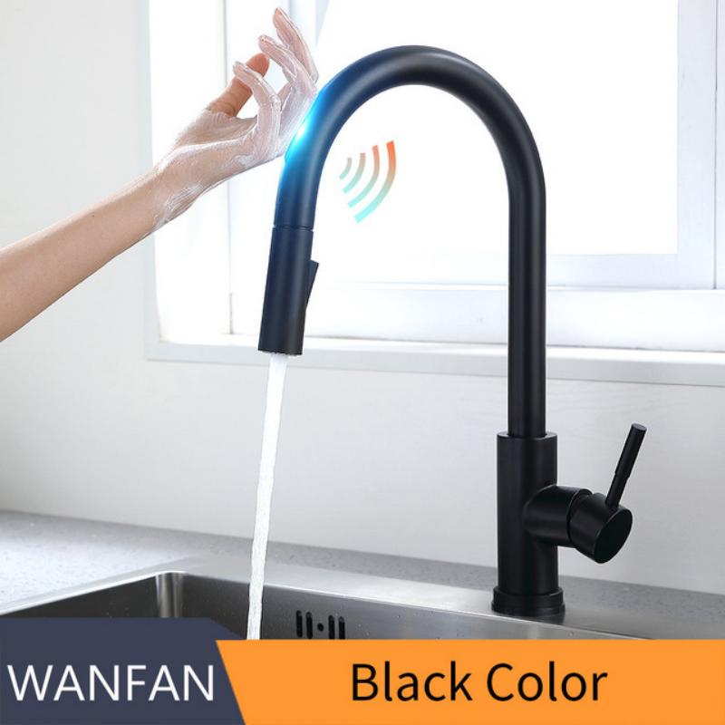 304 Stainless Steel Smart Touch Kitchen Sink Faucet Pull-out Hot And Cold Mixed Water Kitchen Tap Wash Basin Faucet