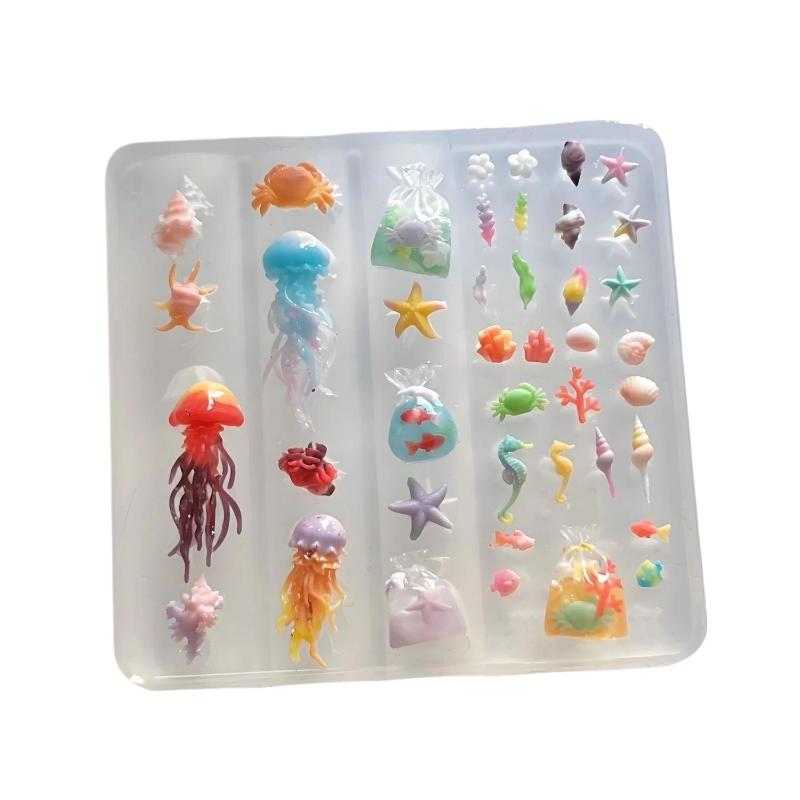 3D Ocean Series Silicone Nail Mold for DIY Nail Art Jellyfish Starfish Shells Transparent Manicure Decoration Craft