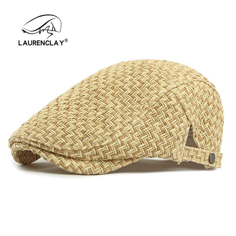 Men's Straw Hat Beret: Spring/Summer Sun Protection, Retro Duckbill Newsboy Cap.