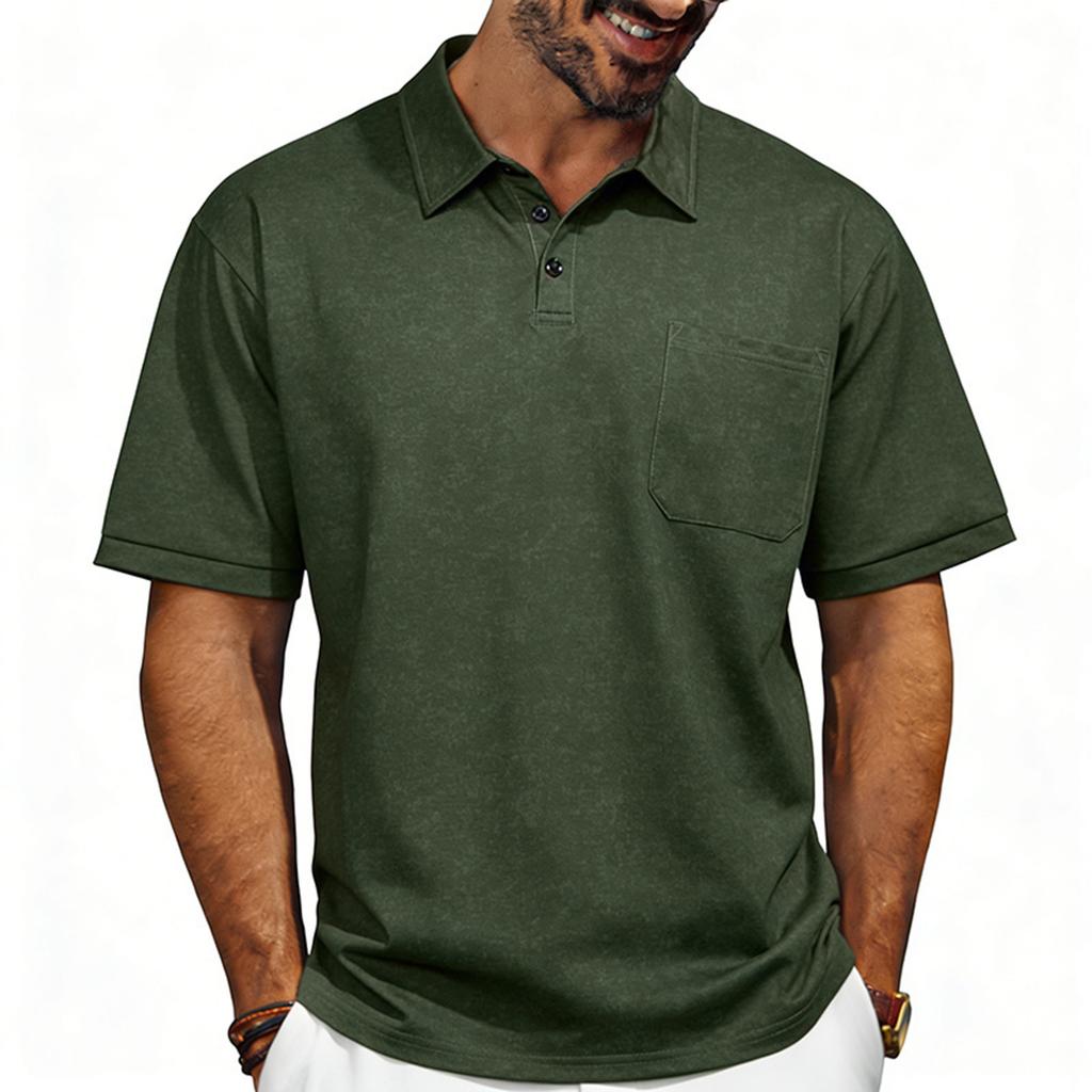 Men's Short Sleeve Polo Shirt with Pocket Classic Fit Soft Cotton Fabric Casual Collar Top