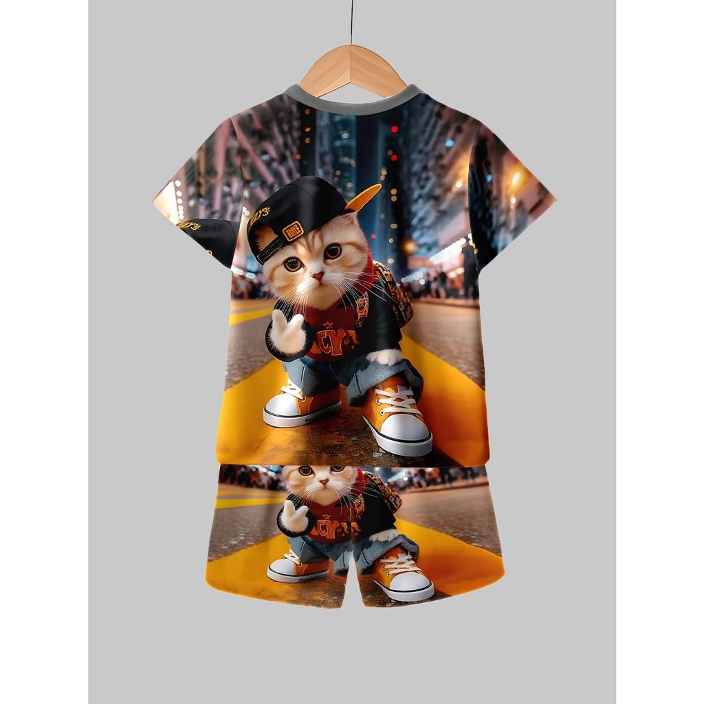 Summer Boys' Casual Sports Short Sleeved Shorts 2-piece Set - Boys' Short Sleeved Shorts Sports Set