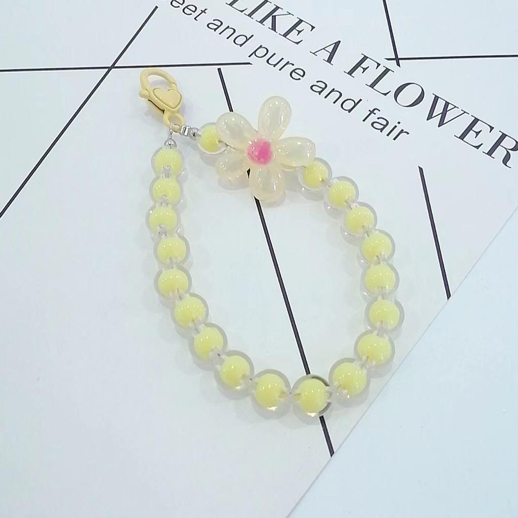 Colorful Beaded Flower Keychain, Kawaii Acrylic Flower Bag Charm with Clip