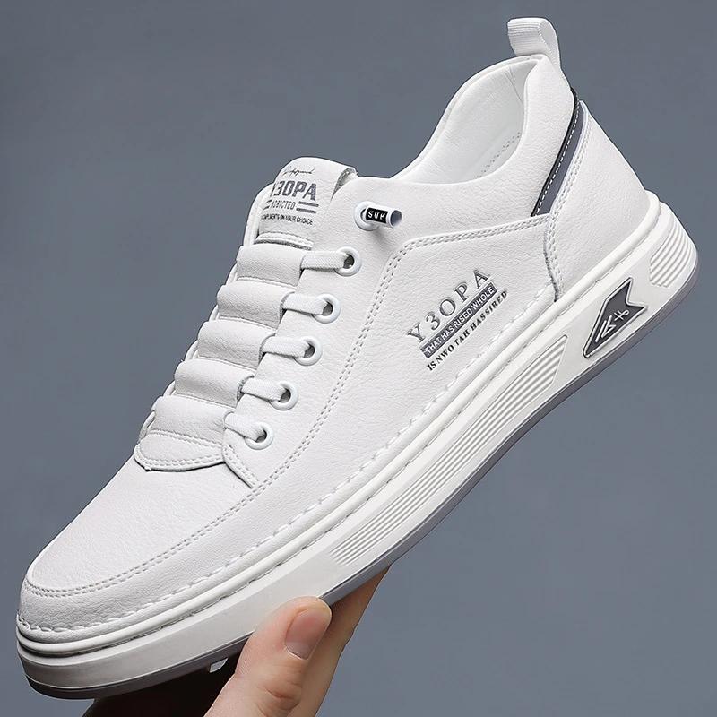 Casual Leather Shoes Men'S Spring New Soft Leather Cowhide Mens Shoe Soft Sole Versatile Daily Board Shoes Men Loafers Male