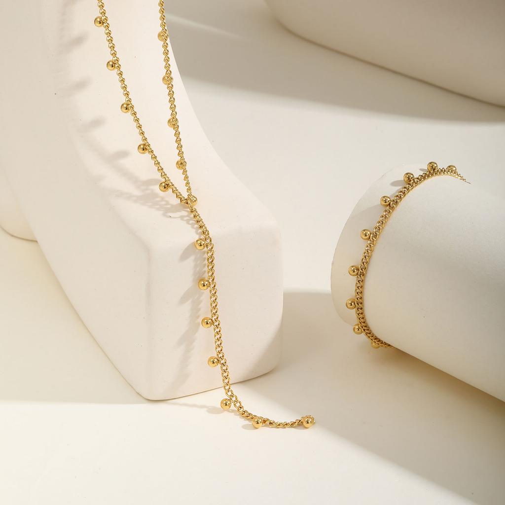 Stainless Steel Grinding Chain Round Bead Y-Shaped Fringed Necklace Bracelet Nc-2101