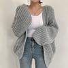 Autumn Women V-neck Versatile Loose Sweaters Casual Jackets Solid Color Lantern Sleeves Knitted Cardigan Sweater Jacket