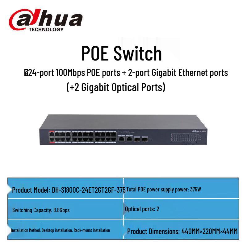 Dahua 24-Port Fast Ethernet Cloud Managed PoE Switch CN plug (adapter included)