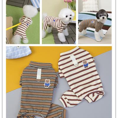 Spring New Dog Pet Clothes Small Dog Cat Cotton Pajamas Embroidered Bear Four-legged Home