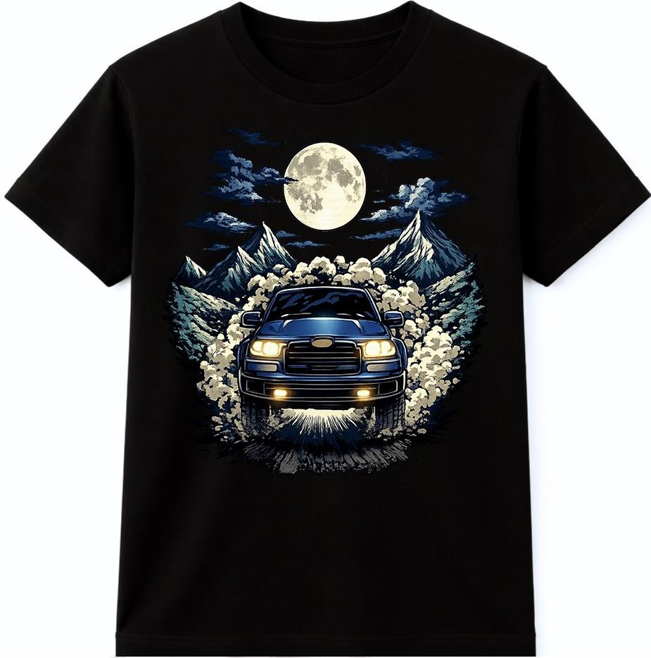 Truck T Shirt 4x4 Off Road Pickup Mountain Moon Graphic Tee S