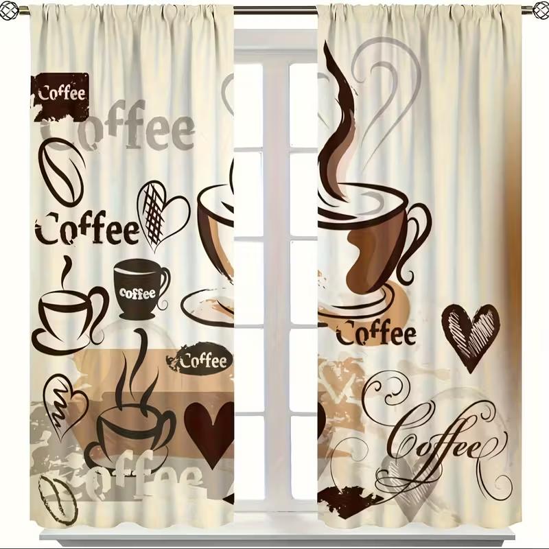 Minimalist Coffee Cup Curtains Style Suitable Bedrooms Living Rooms Decorative Curtain With Rod Pocket Polyester Perfect For Great Room